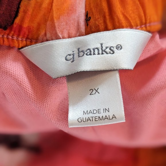 CJ Banks Orange and Pink Floral Elastic Waist Skirt - Picture 5 of 6